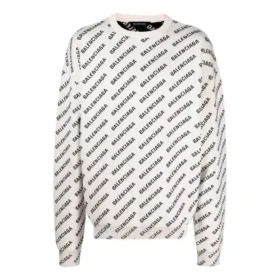 All Over Logo Crewneck Sweater “White Black” 702952T32339054