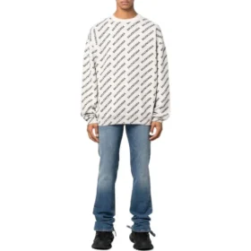 All Over Logo Crewneck Sweater “White Black” 702952T32339054