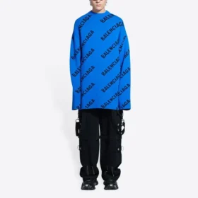 All Over Logo Crewneck Wool Knit Sweater “Blue” 657400T15673964