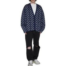Allover Logo Knit Cardigan “Blue White” 736248T32338502