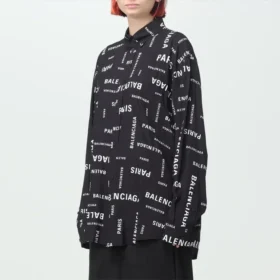 Allover Viscose Long Sleeve Shirt Large Fit “Black” 658956TPLB41070