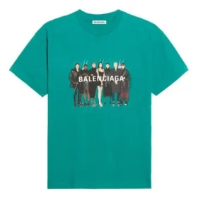 Band Portrait Printing Logo Retro Loose Short Sleeve Green 612965TIV473640