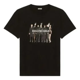 Band Portrait Printing Logo Retro Loose Short Sleeve Unisex Black 612966TIVA11000
