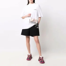 Cities Paris Cotton Sweat Shorts “Black White” 676137TLVL81070