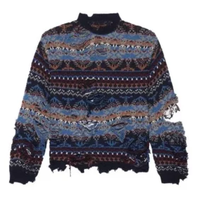 Destroyed Fair Isle Wool-Blend Jumper “Blue” 662518T16028088