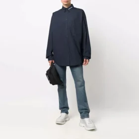 Logo Collar Long Sleeve Button Down Shirt “Navy” 671586TYB184100