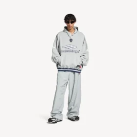 Men’s 3b football polo hoodie in grey/white