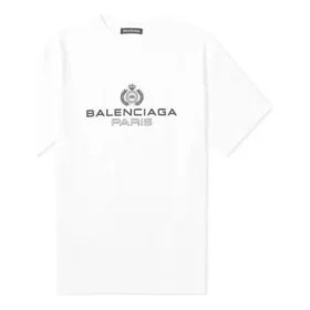 Men”s Balenciaga BB Paris Printing Round Neck Short Sleeve Retro Version White 594579TGV609000