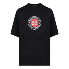 Men”s Balenciaga BLogo Printing Short Sleeve Black 612966TJVD61000