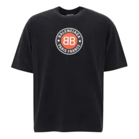 Men”s Balenciaga Circular BB Alphabet Logo Short Sleeve Black 641614TJV761000