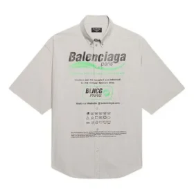Men”s Balenciaga Cotton Loose Short Sleeve Shirt Gray 664627TKM102967
