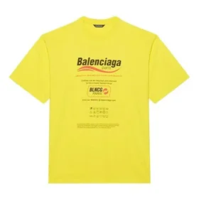Men”s Balenciaga Dry Cleaning Boxy Logo Printing Loose Short Sleeve Yellow 651795TKVF87175