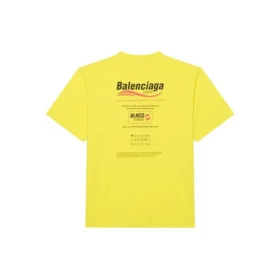 Men”s Balenciaga Dry Cleaning Boxy Logo Printing Loose Short Sleeve Yellow 651795TKVF87175