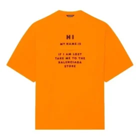 Men”s Balenciaga FW21 HI MY NAME IS WIDE FIT Alphabet Printing Retro Knit Short Sleeve Orange 661715TKVH57513