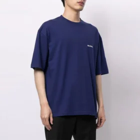 Men”s Balenciaga FW21 Logo Round Neck Pullover Short Sleeve Blue 612966TIVG53967