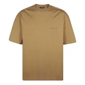Men”s Balenciaga SS21 Loose Round Neck Alphabet Embroidered Logo Short Sleeve Khaki 612966TJV879504 Men”s Balenciaga SS21 Loose Round Neck Alphabet Embroidered Logo Short Sleeve Khaki 612966TJV879504