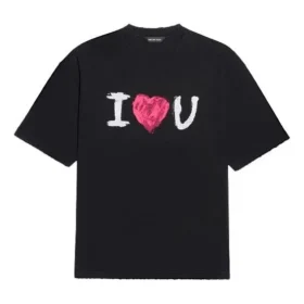 Men”s Balenciaga SS21 Love Short Sleeve Black 612966TJVL51070 Men”s Balenciaga SS21 Love Short Sleeve Black 612966TJVL51070