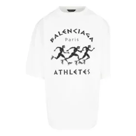 Men”s Balenciaga SS21 Marathon Running Pattern Printing Logo Short Sleeve White 641614TJVK69040 Men”s Balenciaga SS21 Marathon Running Pattern Printing Logo Short Sleeve White 641614TJVK69040