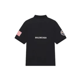 Men”s Balenciaga x NASA Crossover FW21 Space Printing Cotton Solid Color Polo Shirt Black 662493TKVG11070
