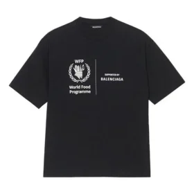 Men”s Balenciaga x WFP 1st Generation Crossover Printing Logo Round Neck Pullover Short Sleeve Black 612966THV841000
