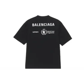 Men”s Balenciaga x WFP 1st Generation Crossover Printing Logo Round Neck Pullover Short Sleeve Black 612966THV841000