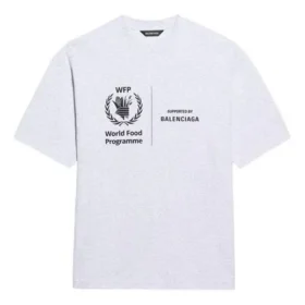 Men”s Balenciaga x WFP 1st Generation Crossover Printing Logo Round Neck Pullover Short Sleeve Gray 612966THV841167