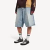 Men’s denim stay press shorts in bleach light bleu