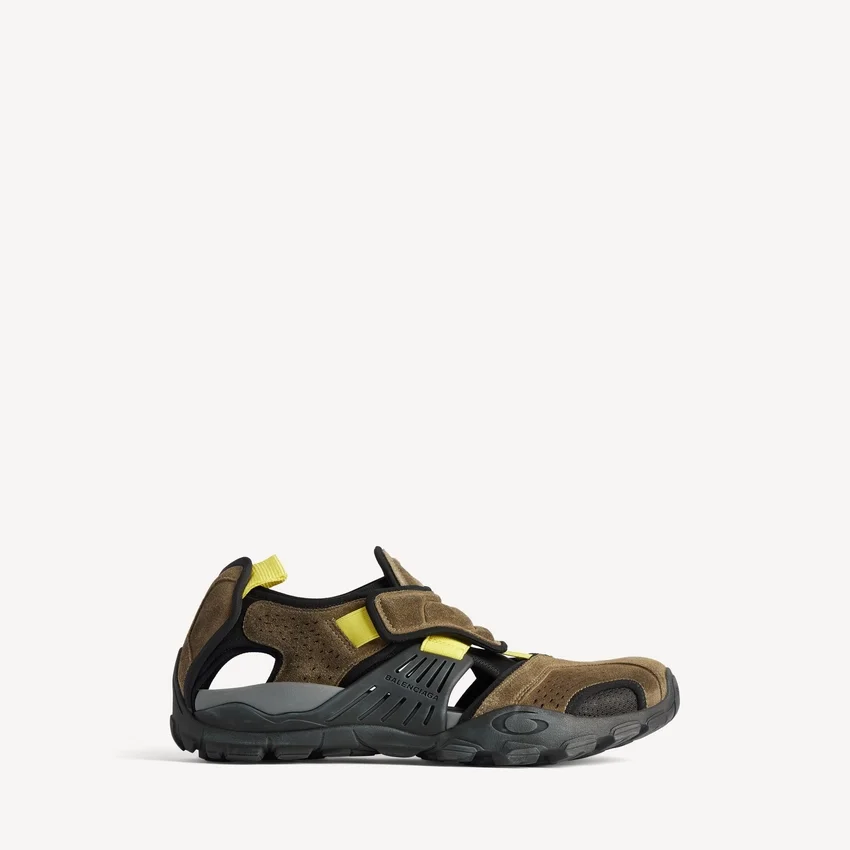Men’s hike sandal sneaker in taupe/black/neon yellow Men’s hike sandal sneaker in taupe/black/neon yellow