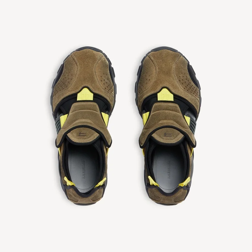Men’s hike sandal sneaker in taupe/black/neon yellow Men’s hike sandal sneaker in taupe/black/neon yellow