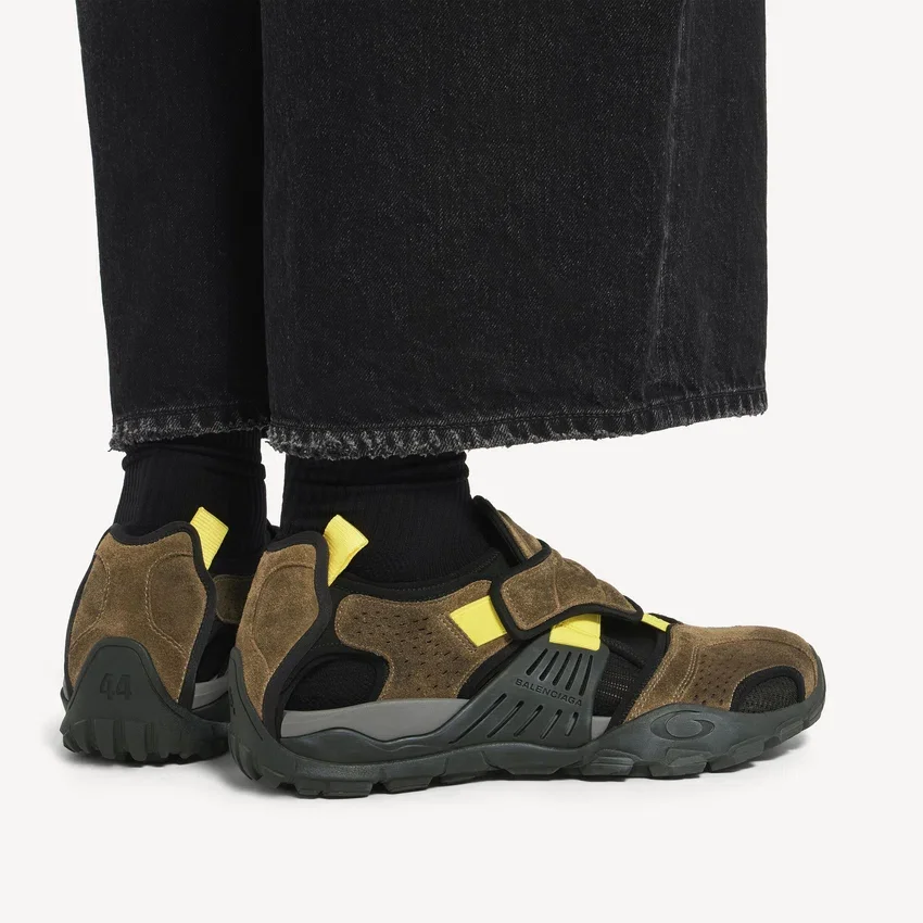 Men’s hike sandal sneaker in taupe/black/neon yellow Men’s hike sandal sneaker in taupe/black/neon yellow