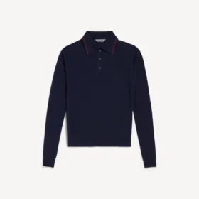 Men’s knitted long sleeve polo in navy