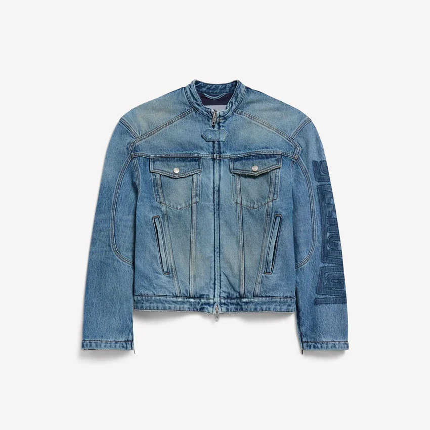 Men’s squeeze denim motorcycle jacket in dark blue Men’s squeeze denim motorcycle jacket in dark blue