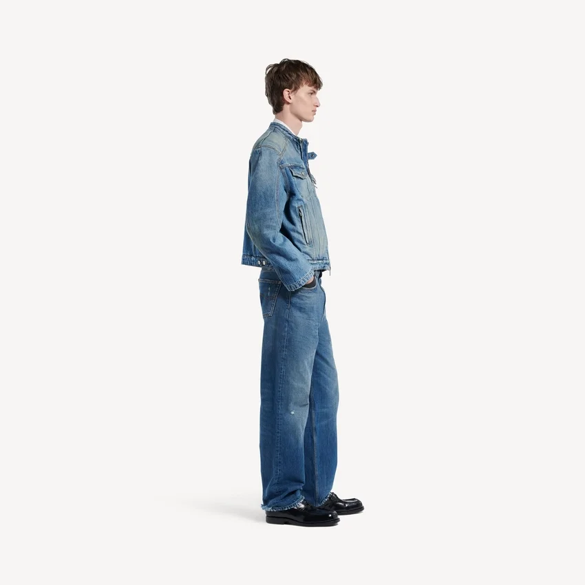 Men’s squeeze denim motorcycle jacket in dark blue Men’s squeeze denim motorcycle jacket in dark blue