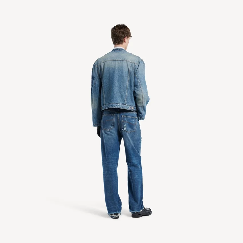 Men’s squeeze denim motorcycle jacket in dark blue Men’s squeeze denim motorcycle jacket in dark blue