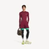 Men’s techwear fitted long sleeve top in burgundy/aqua