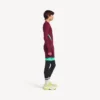 Men’s techwear fitted long sleeve top in burgundy/aqua