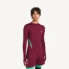 Men’s techwear fitted long sleeve top in burgundy/aqua