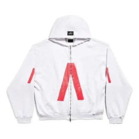 Music Archive Series Connected Zip Up Medium Fit Hoodie “Light Grey Red” 744457TQVA61561