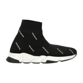 Speed 1.0 Sneakers “White Logo Monogram Black Knit” 597425W2DBF1015