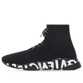 Speed Lace Up Sneakers “Black Recycled Knit with Black and White Grafffiti Sole Unit” 617251W2DB71006 Speed Lace Up Sneakers “Black Recycled Knit with Black and White Grafffiti Sole Unit” 617251W2DB71006