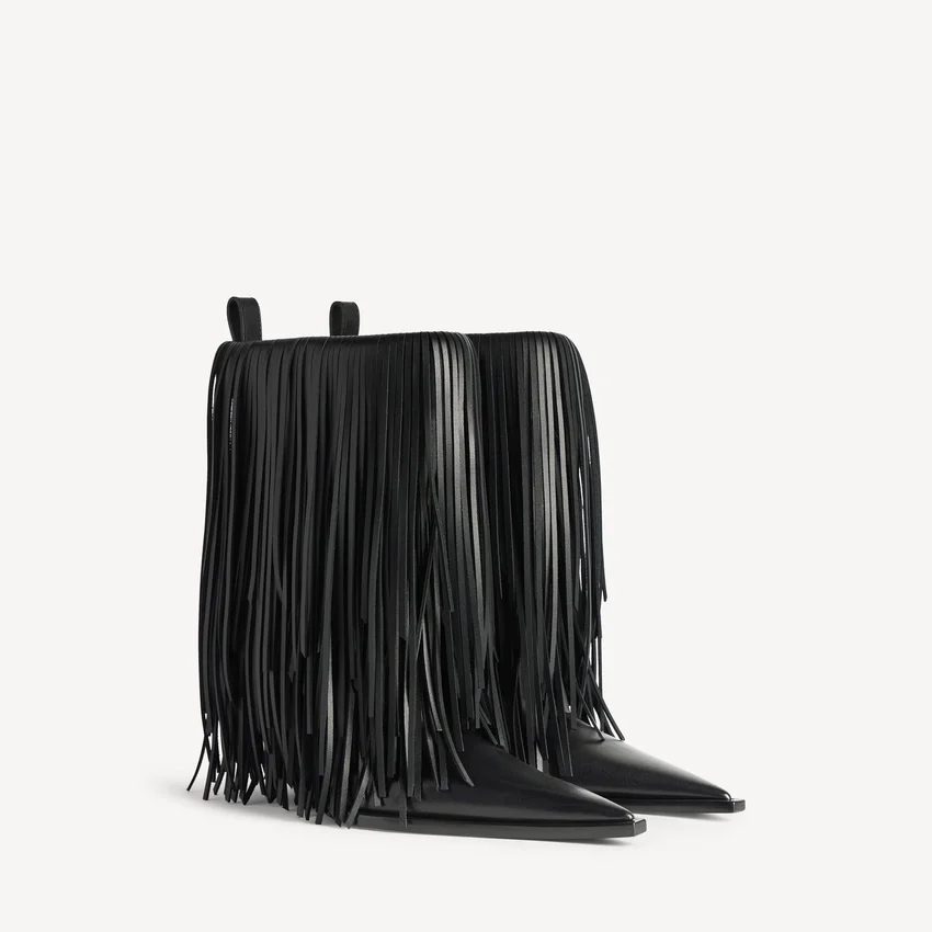 Women’s avenue fringe bootie in black Women’s avenue fringe bootie in black