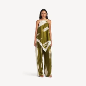 Women’s brush scratch scarf top in khaki