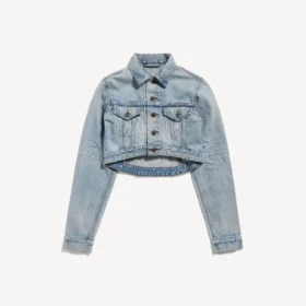 Women’s cropped curved jacket in bleach light bleu Women’s cropped curved jacket in bleach light bleu
