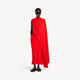 Women’s draped dress in sunset red