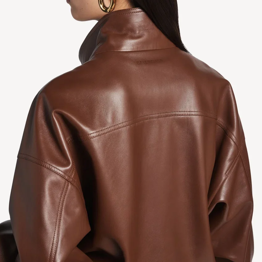 Women’s high collar blouson in chestnut Women’s high collar blouson in chestnut