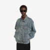 Women’s kick denim jacket in dirty vintage blue