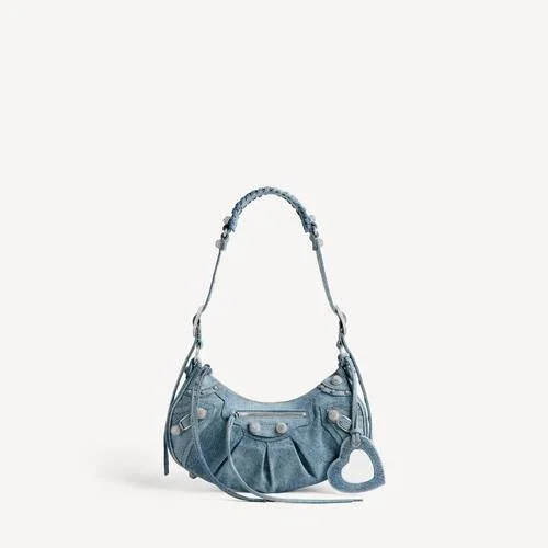 Women’s le cagole shoulder bag small with rhinestones in blue Women’s le cagole shoulder bag small with rhinestones in blue