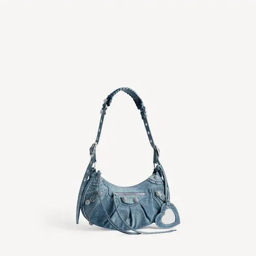 Women’s le cagole shoulder bag small with rhinestones in blue Women’s le cagole shoulder bag small with rhinestones in blue