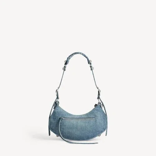 Women’s le cagole shoulder bag small with rhinestones in blue Women’s le cagole shoulder bag small with rhinestones in blue