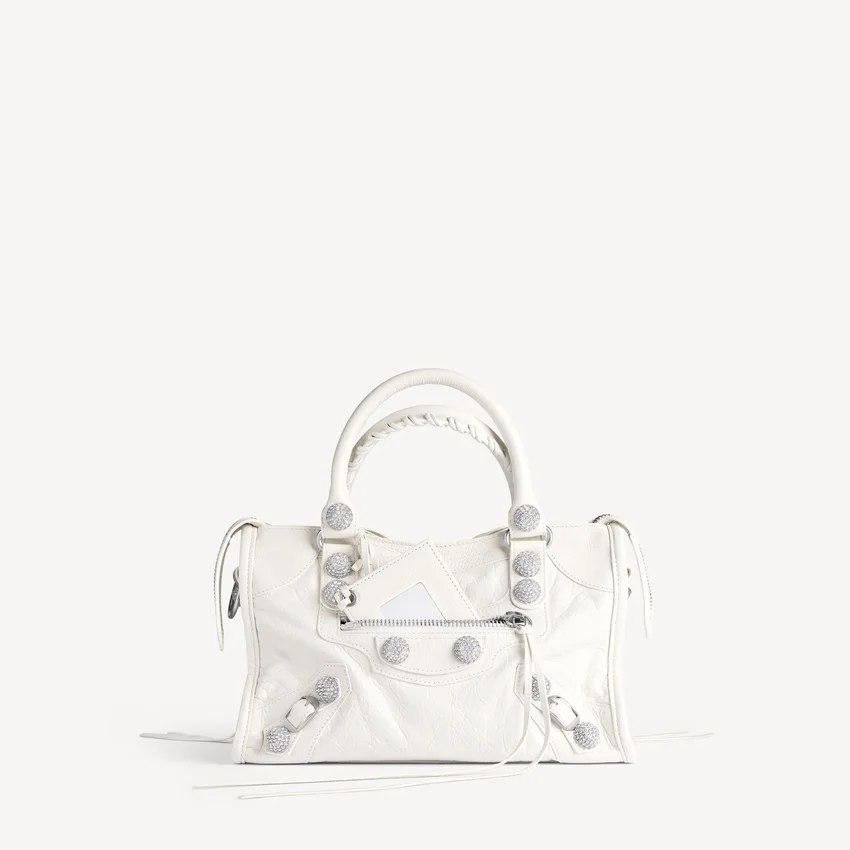 Women’s le city bag small giant studs with rhinestones in optic white Women’s le city bag small giant studs with rhinestones in optic white